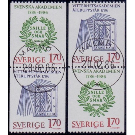 Sverige. 1986. Akademi-jubilæer. AFA nr. 1366-67 postfriske parstykker  Stemplet hæfte FDC parstykkke SWEDEN **/o