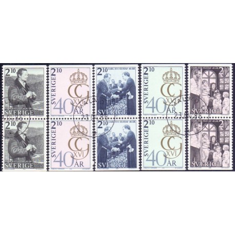 Sverige. 1986. Kong Karl 40-års fødselsdag. AFA nr. 1370-74 postfrisk parstykke Stemplet hæfte FDC parstykkke SWEDEN **/o