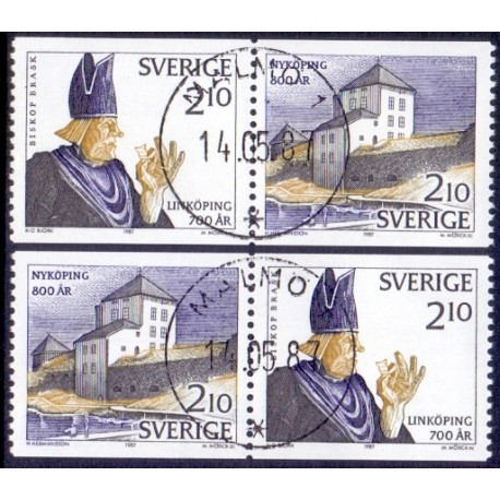 Sverige. 1987. Lindköping 700 år. AFA nr. 1411-12 postfriske parstykker  Stemplet hæfte FDC parstykkke SWEDEN **/o