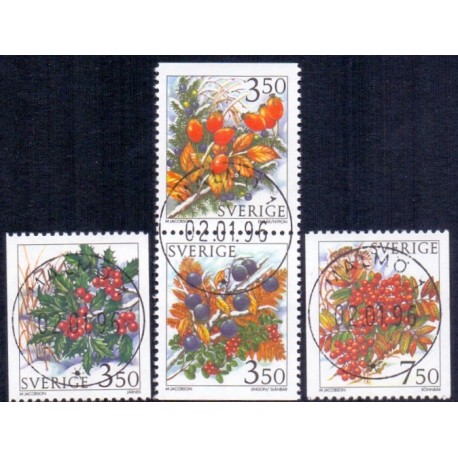 Sverige 1996. Vinterbær, AFA 1849-52, postfrisk stemplet  hæfte FDC