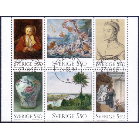 Sverige. 1992. Nationalmuseum. AFA nr. 1664-69 postfrisk sammentryk Stemplet hæfte FDC parstykkke SWEDEN **/o