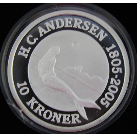 Eventyrmønt, H.C. Andersen, 10 kr 2005 "Den Lille Havfrue", Sieg 5, i original æske fra Den Kgl. Mønt