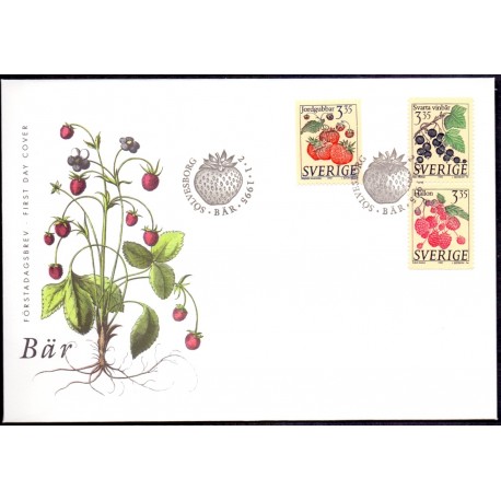 Sverige 1995. Bær, AFA 1792-94, postfrisk stemplet FDC hæfte