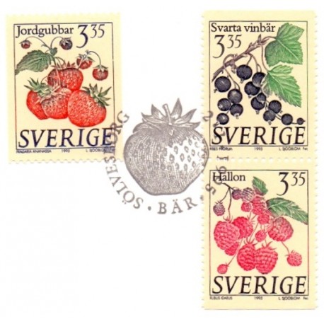 Sverige 1995. Bær, AFA 1792-94, postfrisk stemplet FDC hæfte