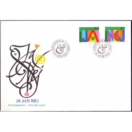 Sverige 1995. JA- og NEJ- frimærker, AFA 1795-96, postfrisk stemplet FDC hæfte