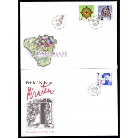 Sverige 1995. Tycho Brahes og Fridtiof Nilssons, AFA 1834-36, postfrisk stemplet  hæfte FDC