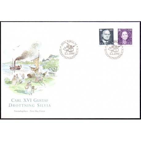 Sverige 1996. Kong Carl og Dr. Silvia. AFA 1858-59, stemplet stemplet FDC