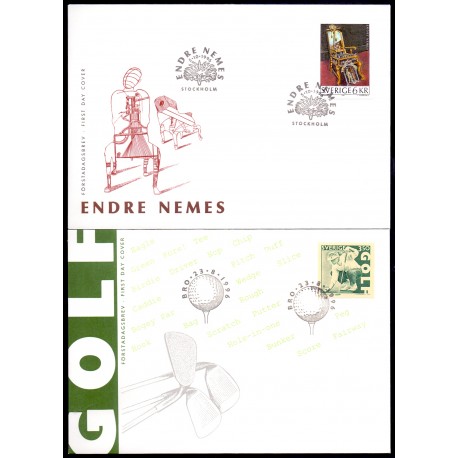 Sverige 1996. Golf og Endre Nemes maleri. AFA 1891-92 postfrisk stemplet  hæfte FDC