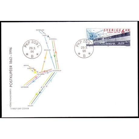 Sverige 1996. Postkupeer. AFA 1860 postfrisk stemplet  hæfte FDC