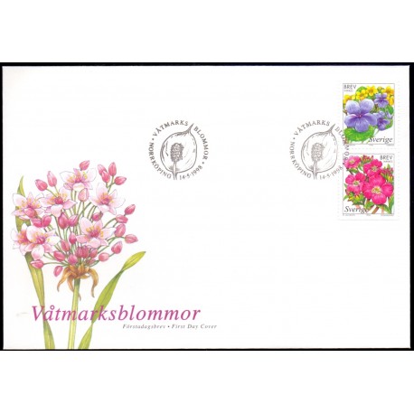 Sverige 1998. Blomster. AFA nr. 1988-9 postfrisk stemplet  hæfte FDC parstykkke