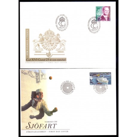 Sverige 1998. Norden og Kong Carl. AFA nr. 1990-91 postfrisk stemplet  hæfte FDC parstykkke