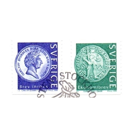 Sverige 1999. Mønter. AFA nr. 2021-22 postfrisk stemplet  hæfte FDC parstykkke