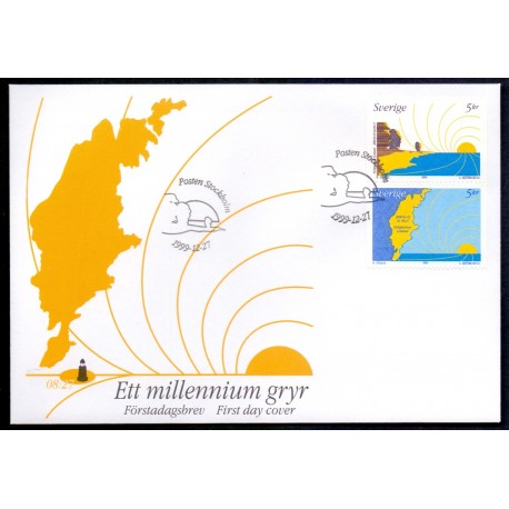 Sverige 1999. Årtusindeskiftet. AFA nr. 2080-81 postfrisk stemplet  hæfte FDC parstykkke