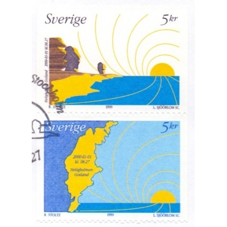 Sverige 1999. Årtusindeskiftet. AFA nr. 2080-81 postfrisk stemplet  hæfte FDC parstykkke