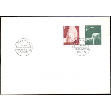 Sverige. 1980. Socialforsorg. AFA nr. 1108-09 postfrisk stemplet  hæfte FDC parstykkke