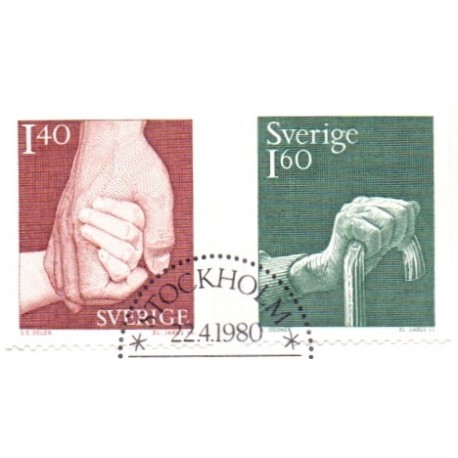 Sverige. 1980. Socialforsorg. AFA nr. 1108-09 postfrisk stemplet  hæfte FDC parstykkke