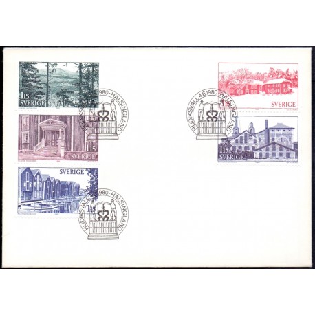 Sverige. 1980. Turistudgave Hälsingland. AFA nr. 1112-16 postfrisk sammentryk stemplet  hæfte FDC parstykkke