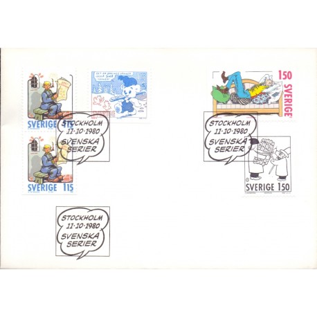 Sverige. 1980. Tegneserier. AFA nr. 1122-25, Co/Cn, postfrisk stemplet  hæfte FDC parstykkke