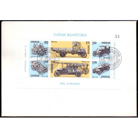 Sverige. 1980. Bilhistorie. AFA nr. 1126-31, postfrisk miniark stemplet  hæfte FDC parstykkke