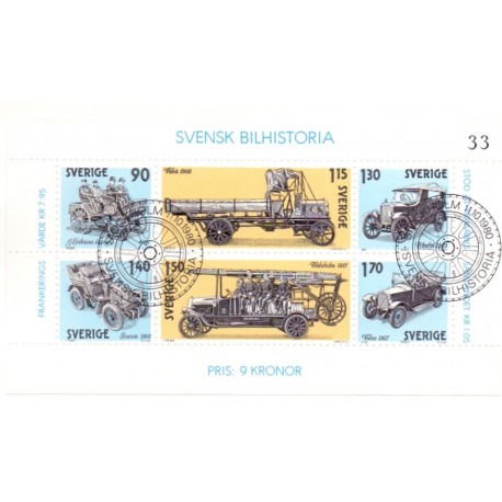 Sverige. 1980. Bilhistorie. AFA nr. 1126-31, postfrisk miniark stemplet  hæfte FDC parstykkke
