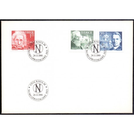 Sverige. 1981. Nobelpristager 1921, AFA nr. 1173-75 postfrisk  stemplet  hæfte FDC parstykkke