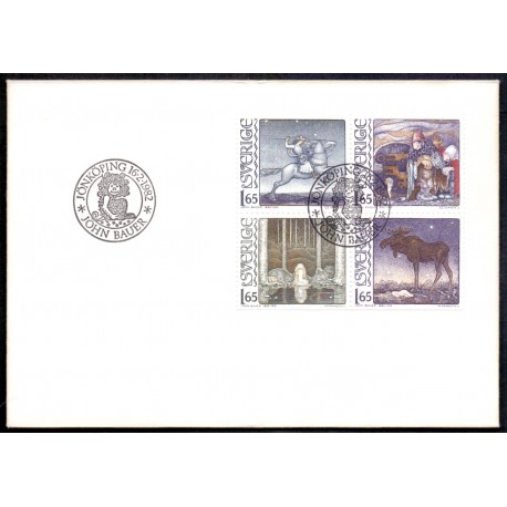 Sverige. 1982. Maleren John Bauer, AFA nr. 1183-86 postfrisk sammentryk  stemplet  hæfte FDC parstykkke