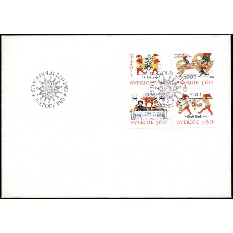 Sverige. 1983. Julefrimærker, AFA nr. 1255-58 postfrisk 4-blok Stemplet hæfte FDC parstykkke SWEDEN