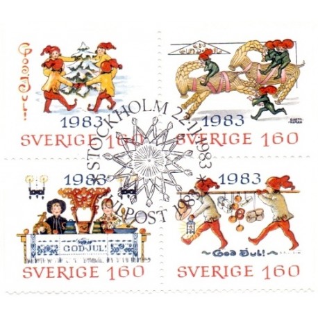 Sverige. 1983. Julefrimærker, AFA nr. 1255-58 postfrisk 4-blok Stemplet hæfte FDC parstykkke SWEDEN