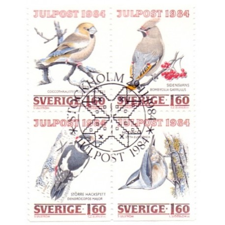 Sverige. 1984. Julefrimærker, AFA nr. 1300-03 postfrisk 4-blok Stemplet hæfte FDC parstykkke SWEDEN **/o