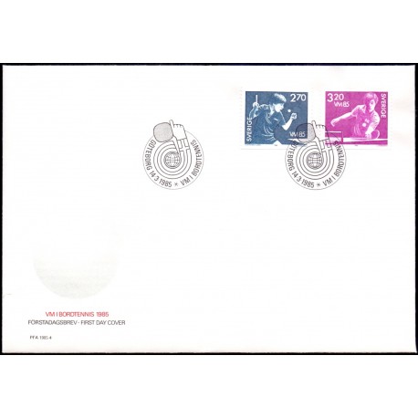Sverige. 1985. Verdensmesterskaberne i bordtennis. AFA nr. 1314-15 postfrisk  Stemplet hæfte FDC parstykkke SWEDEN **/o