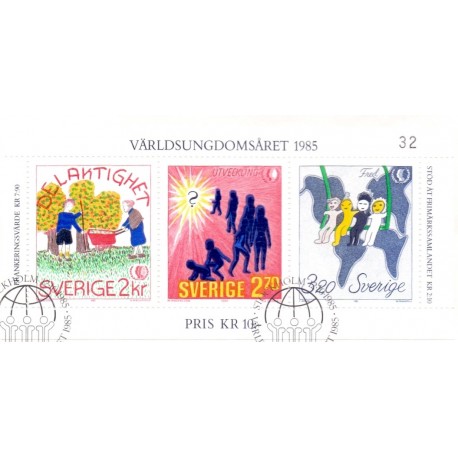 Sverige. 1985. FN's Int. Ungdomsår. AFA nr. 1333-35 postfrisk miniark Stemplet hæfte FDC parstykkke SWEDEN **/o