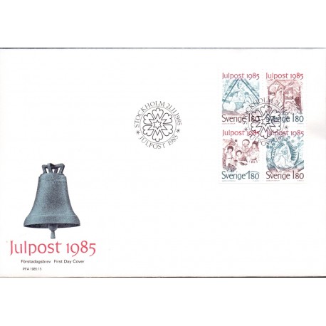 Sverige. 1985. Julefrimærker. AFA nr. 1344-47 postfrisk 4-blok Stemplet hæfte FDC parstykkke SWEDEN **/o