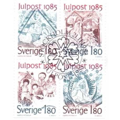 Sverige. 1985. Julefrimærker. AFA nr. 1344-47 postfrisk 4-blok Stemplet hæfte FDC parstykkke SWEDEN **/o