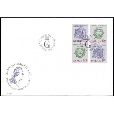Sverige. 1986. Akademi-jubilæer. AFA nr. 1366-67 postfriske parstykker  Stemplet hæfte FDC parstykkke SWEDEN **/o