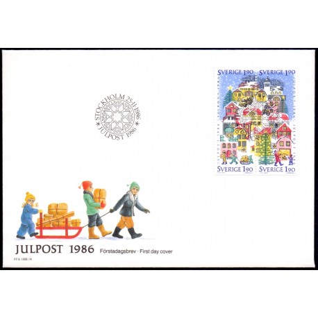 Sverige. 1986. Julefrimærker. AFA nr. 1394-97 postfrisk 4-blok   Stemplet hæfte FDC parstykkke SWEDEN **/o