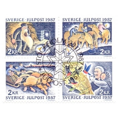 Sverige. 1987. Julefrimærker. AFA nr. 1427-30 postfrisk 4-blok Stemplet hæfte FDC parstykkke SWEDEN **/o