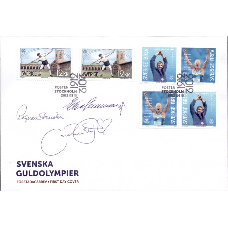 Sverige 2012. Svenske Ol-guldvinder. AFA nr. 2839-41 postfrisk stemplet  hæfte FDC parstykkke