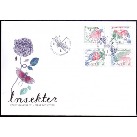 Sverige 2013. Indsekter. AFA nr. 2878-81 postfrisk stemplet  hæfte FDC parstykkke