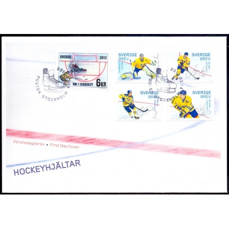 Sverige 2013. Svenske Ishockey helte. AFA nr. 2882-86 postfrisk stemplet  hæfte FDC parstykkke