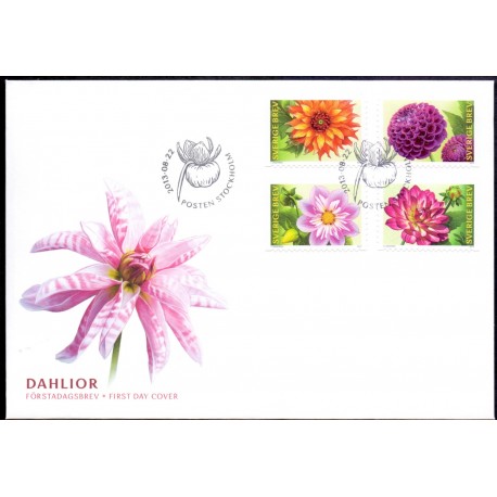 Sverige 2013. Dahlia. AFA nr. 2914-17, postfrisk  stemplet  hæfte FDC parstykkke