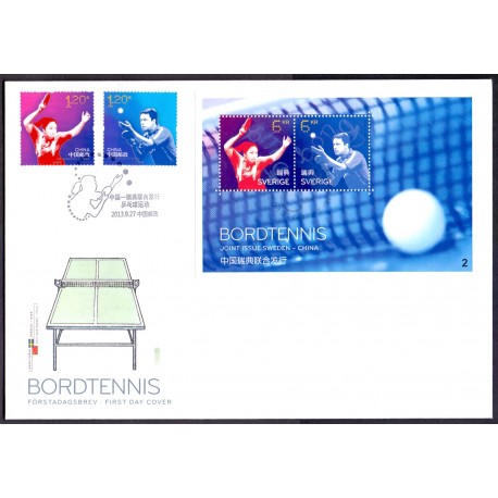 Sverige 2013. Bordtennis. AFA nr. 2920, postfrisk miniark stemplet  hæfte FDC parstykkke
