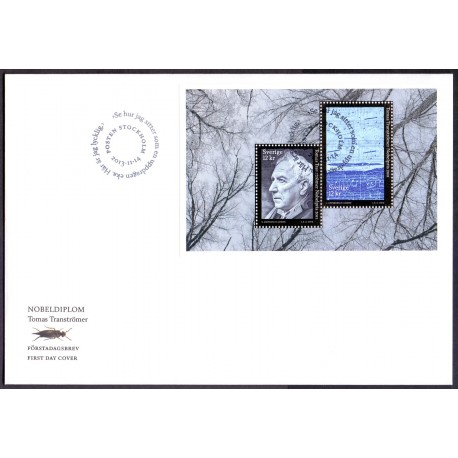 Sverige 2013. Transrömer og Nobeldiplom. AFA nr. 2933, postfrisk miniark stemplet  hæfte FDC parstykkke