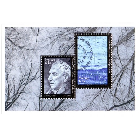 Sverige 2013. Transrömer og Nobeldiplom. AFA nr. 2933, postfrisk miniark stemplet  hæfte FDC parstykkke