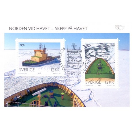 Sverige 2014. Norden ved havet. AFA nr. 2946, postfrisk miniark stemplet  hæfte FDC parstykkke