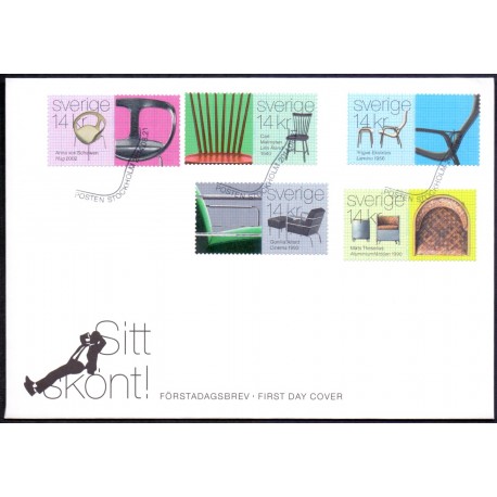 Sverige 2014. Svenske Designerstole. AFA nr. 2976-80 postfrisk stemplet  hæfte FDC parstykkke
