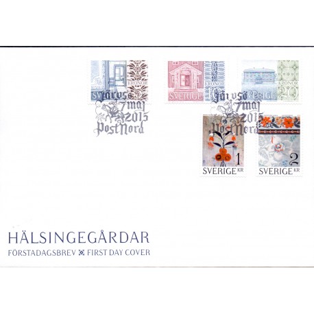 Sverige 2015. Gårde i Hälsingland. AFA nr. 3026-30 postfrisk   stemplet  hæfte FDC parstykkke