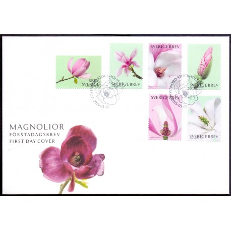 Sverige 2015. Magnolier. AFA nr. 3020-25 postfrisk  stemplet  hæfte FDC parstykkke