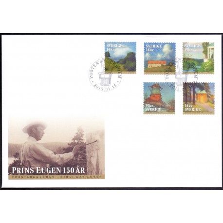 Sverige 2015. Prins Eugen 150 år. AFA nr. 2992-96 postfrisk  stemplet  hæfte FDC parstykkke