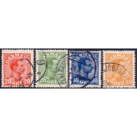 1925-26. Chr. X. 20-40 Øre, AFA nr. 147-50 stemplet postfrisk   Ubrugt Stemplet FDC