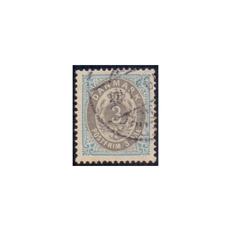1875. To-farvede 3 øre AFA nr. 22y postfrisk      Ubrugt stemplet